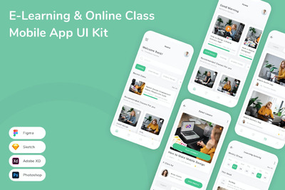 电子学习和在线课堂移动应用APP UI KIT (FIG,PSD,SKETCH,XD)