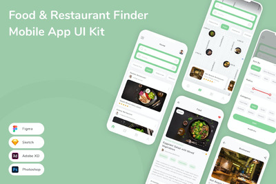 找美食食品&餐厅移动应用APP UI KIT (FIG,PSD,SKETCH,XD)
