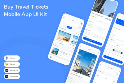 购买旅游门票移动应用APP UI KIT (FIG,PSD,SKETCH,XD)