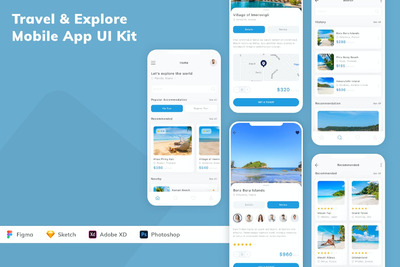 旅行和探索移动应用APP UI KIT (FIG,PSD,SKETCH,XD)