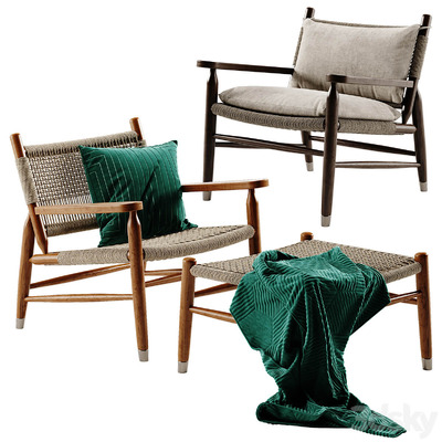 带脚凳的Flexform tessa编织扶手休闲椅3D模型（OBJ,MAX）