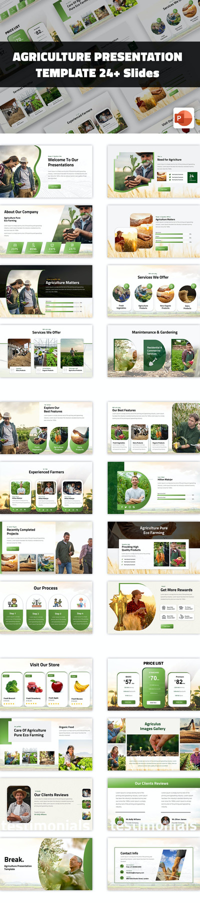 🔴时尚高端清新绿色健康有机农业powerpoint幻灯片演示模板（pptx）