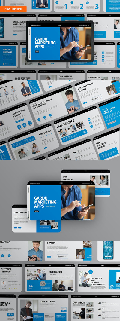 🔴创意蓝灰色企业简介powerpoint幻灯片演示模板（pptx）