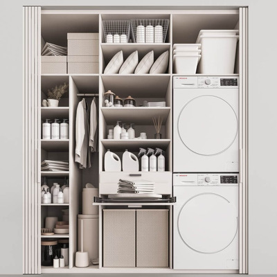 包含洗衣机 干衣机 清洁用品的洗衣房3D模型（OBJ,MAX）