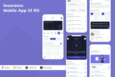 保险手机应用APP UI KIT (FIG,SKETCH,XD,PSD)