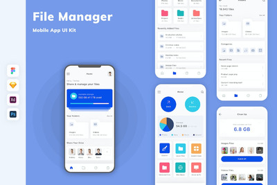 文件管理器移动应用APP UI KIT (FIG,PSD,SKETCH,XD)