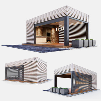 带夏季厨房的凉亭3D模型（OBJ,MAX）