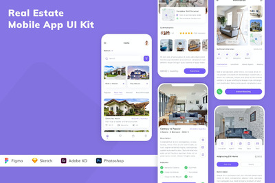 房地产移动应用APP UI KIT (FIG,SKETCH,XD,PSD)