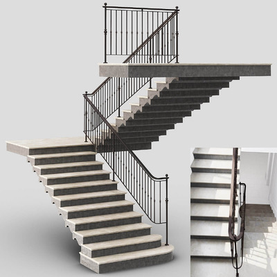 带铁栏杆的经典楼梯3D模型（FBX,MAX）