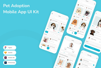 宠物收养移动应用App UI Kit (FIG,PSD,SKETCH,XD)