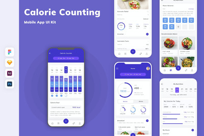 卡路里计数移动应用 APP UI KIT (FIG,PSD,SKETCH,XD)