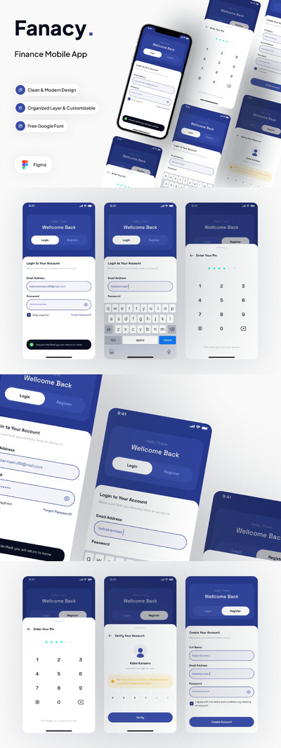 登录和注册屏幕 APP UI KIT (FIG)