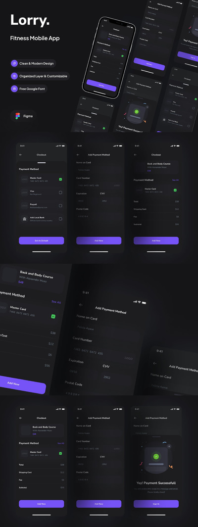 付款方式黑暗模式版本 APP UI KIT (FIG)