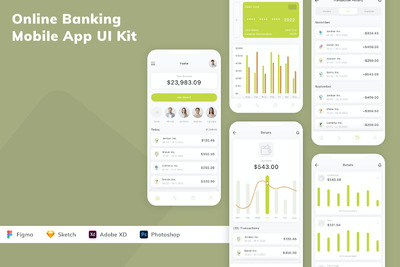 网上银行手机应用 APP UI KIT (FIG,PSD,SKETCH,XD)