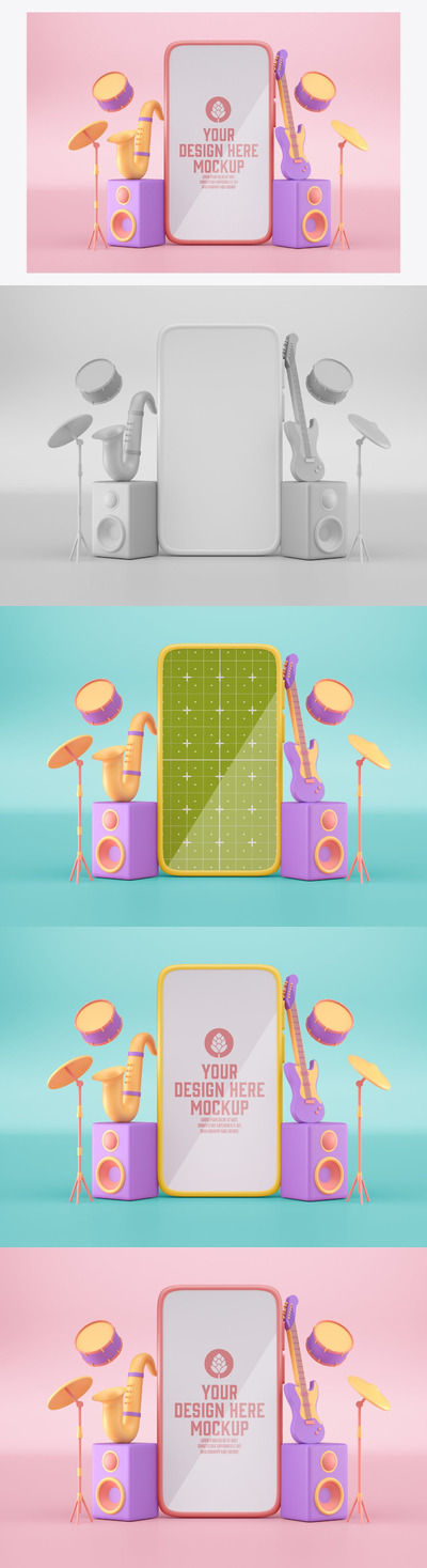 3D音乐乐队概念与移动模型样机 (PSD)