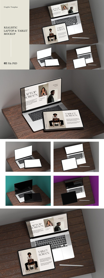 逼真的笔记本电脑和Ipad模型样机 (PSD)