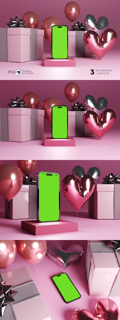 iPhone 14情人节风格样机 (PSD)