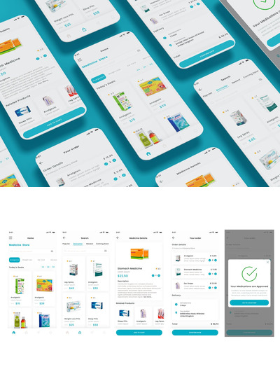 药物商店，药物，治疗药物商店APP UI KIT (FIG,PSD,SKETCH,XD)