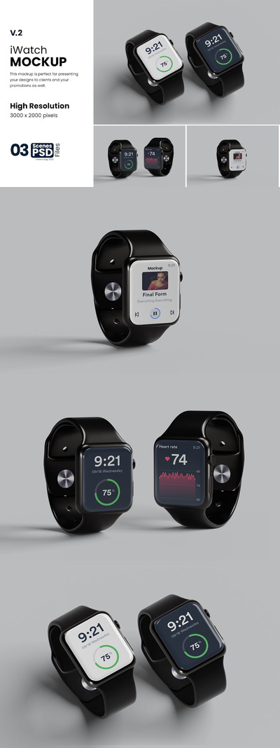 🔴逼真质感的iWatch APP UI样机展示模型mockups