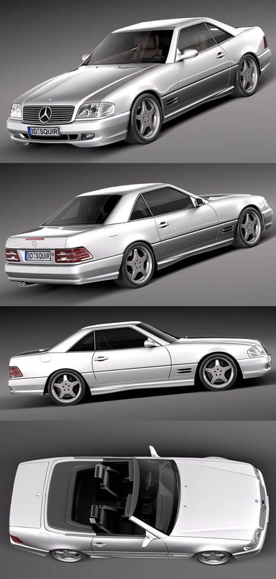 1989-2001奔驰MERCEDES SL500 AMG R129敞篷汽车3D模型（OBJ,FBX,MAX,C4D,LWO）