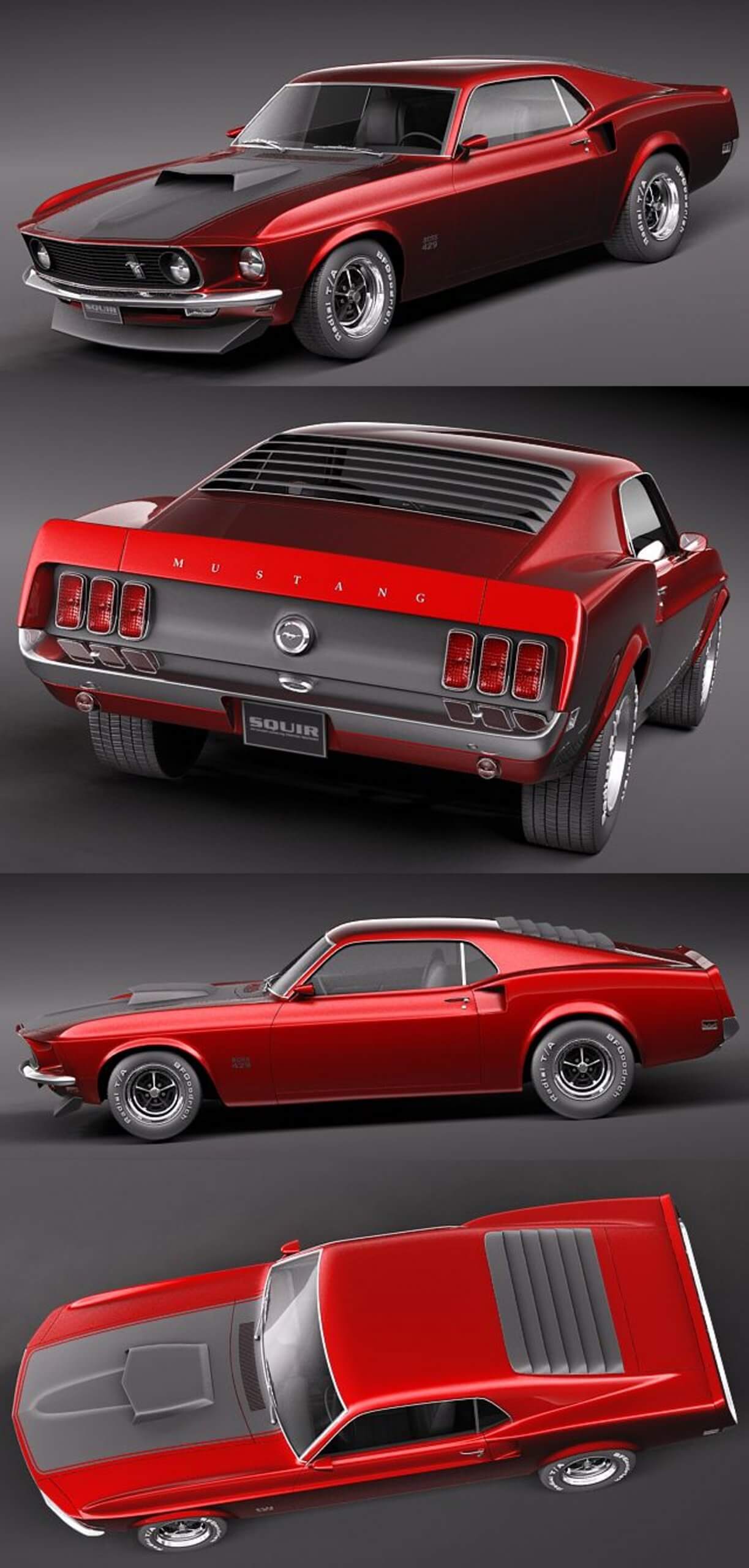 1969福特野马Ford Mustang BOSS 429汽车3D模型（OBJ,FBX,MAX,C4D,LWO）