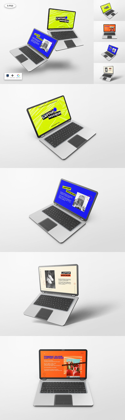 通用银色笔记本电脑样机 (PSD)