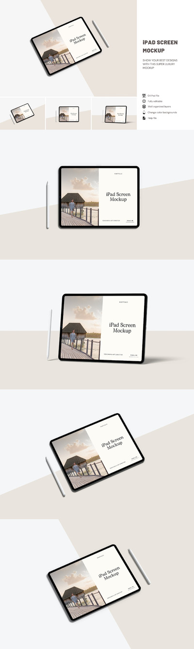 iPad 屏幕样机 (PSD,JPG,PDF)
