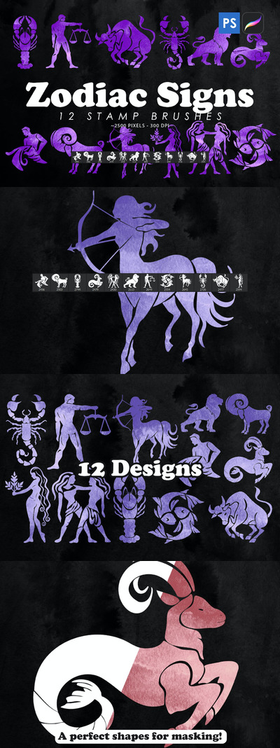 十二生肖图章刷PS笔刷 (ABR)