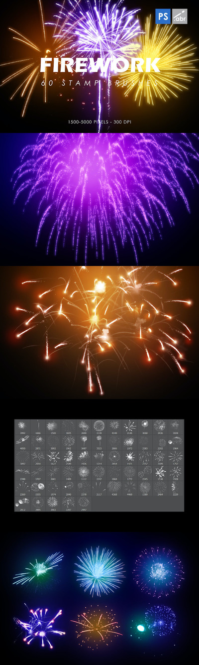 60支烟花图章画笔PS笔刷 (ABR)