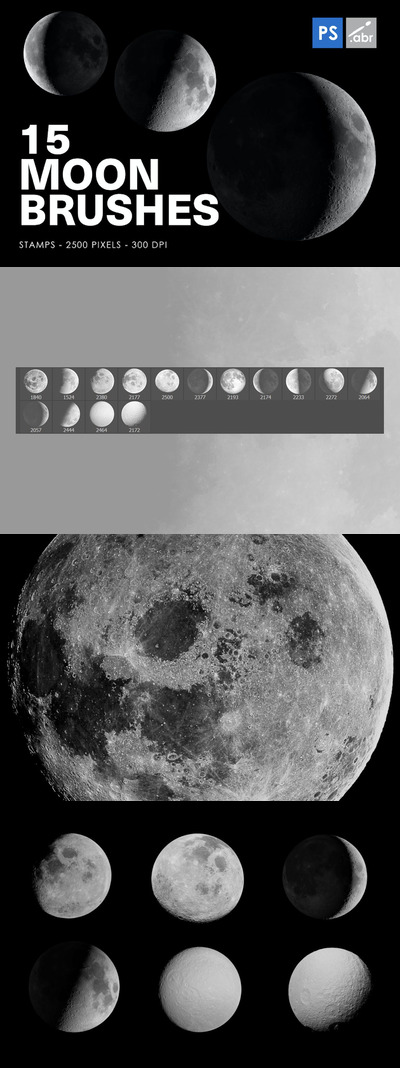 15 月球Photoshop图章画笔 (ABR)