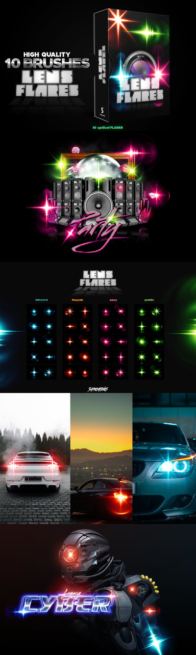 光学Flares Photoshop笔刷 (ABR,PNG)