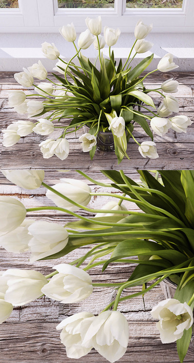 玻璃瓶中的白色郁金香花束3D模型（FBX,MAX）