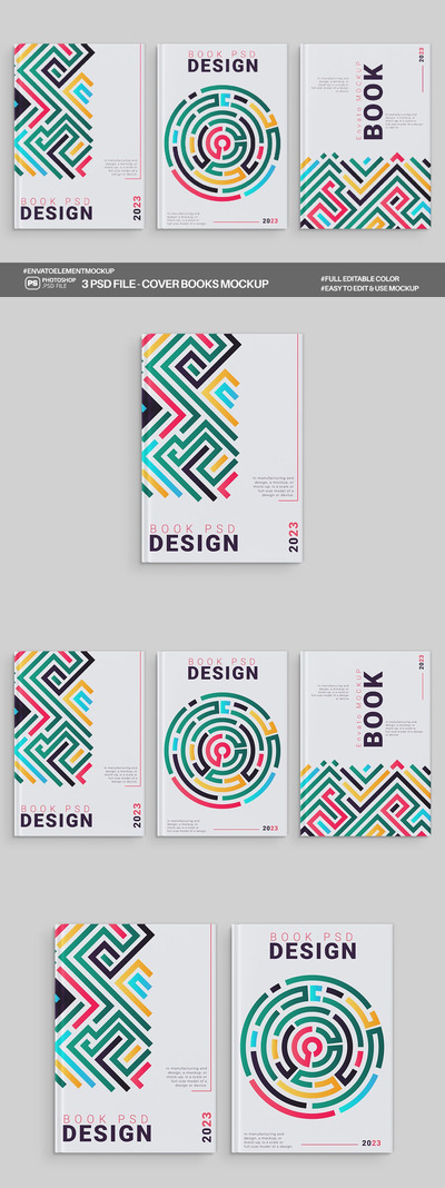 硬封书籍封面设计样机 (PSD)