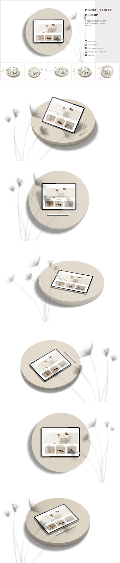 极简场景圆盘iPad平板电脑样机 (PSD,JPG,PDF)
