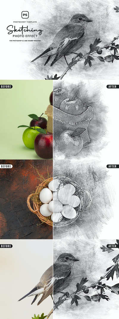 素描照片效果PS动作 (PSD)