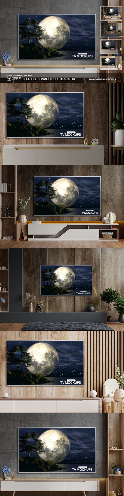 逼真的客厅房间TV电视样机模板 (PSD)