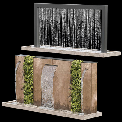 带绿植墙的瀑布喷泉景观3D模型（MAX）