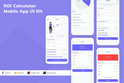 ROI计算器移动应用APP UI KIT (SKETCH,FIG,XD,PSD)