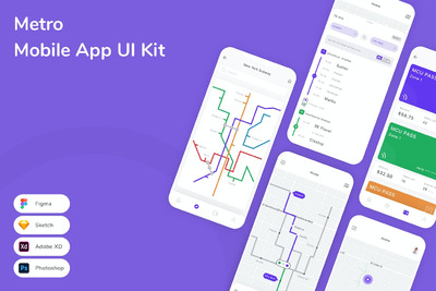 地铁移动应用APP UI KIT (FIG,PSD,SKETCH,XD)
