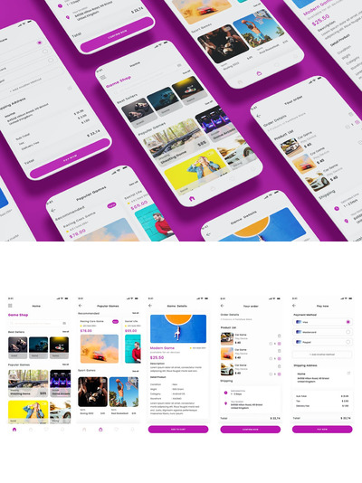 游戏商店、游戏商店、视频游戏电子商务应用APP UI KIT (FIG,PSD,SKETCH,XD)