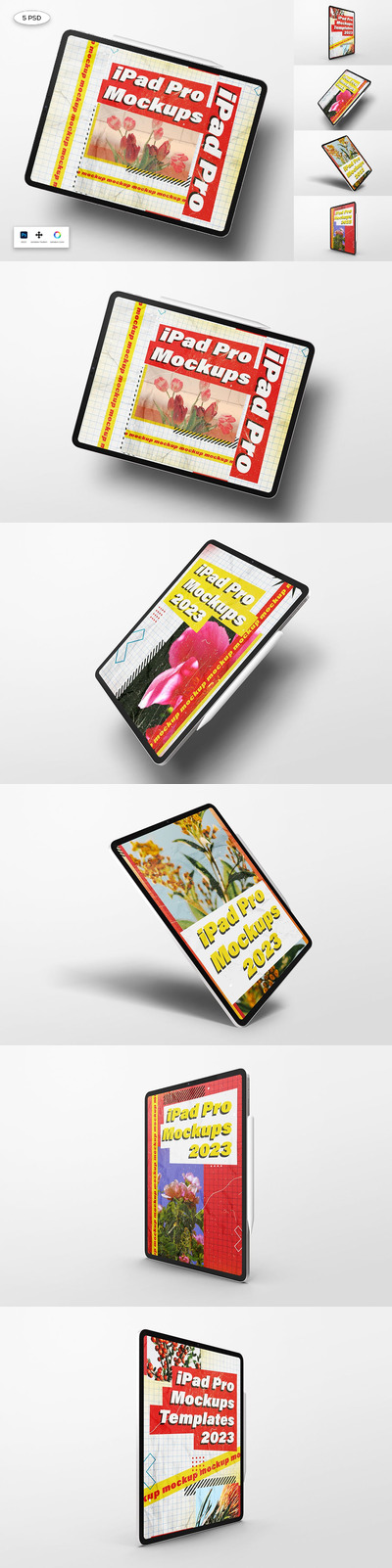 带手写笔的银色iPad Pro样机 (PSD)