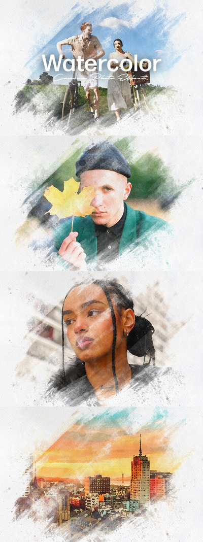 水彩画画布照片效果 (PSD)