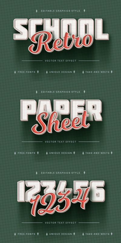 复古学校-可编辑文本效果，字体样式 (AI,EPS)