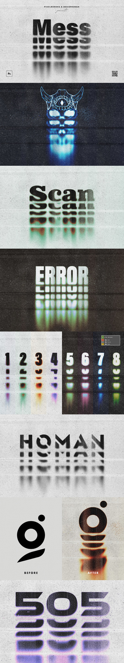 杂乱的打印文本和徽标效果 (PSD)