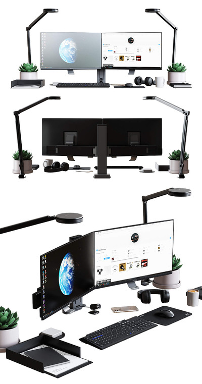 包含电脑 文具等在内的经典办公桌面3D模型（OBJ,MAX）