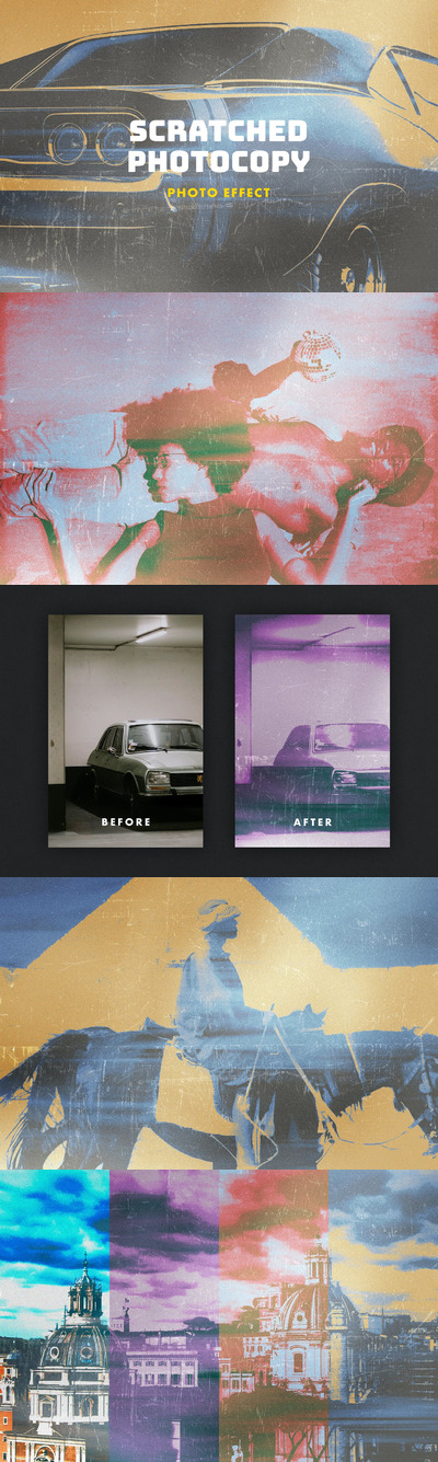 划痕影印照片效果 (PSD)