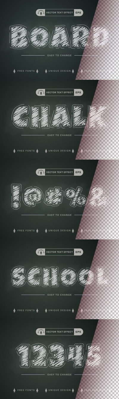 粉笔阴影-可编辑文本效果，字体样式 (AI,EPS)