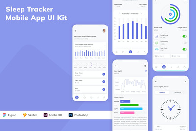 睡眠追踪移动应用APP UI KIT (SKETCH,FIG,XD,PSD)