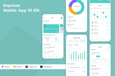 开支消费记录移动应用APP UI KIT (SKETCH,FIG,XD,PSD)