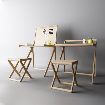 带折叠桌面的木质儿童桌椅3D模型（FBX,MAX）